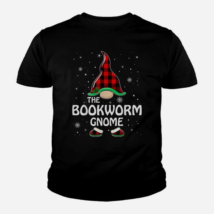 Bookworm Gnome Buffalo Plaid Matching Family Christmas Youth T-shirt