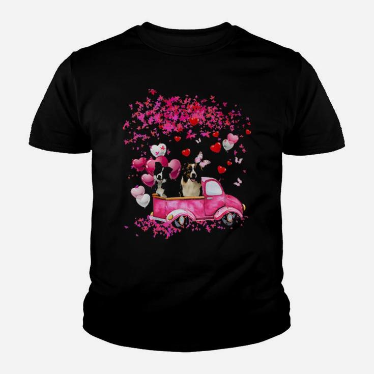 Border Collie Couple Valentine Fall Youth T-shirt