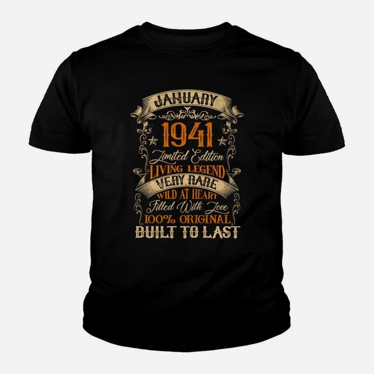Born In January 1941 Vintage 80 Years Old 80Th Birthday Youth T-shirt