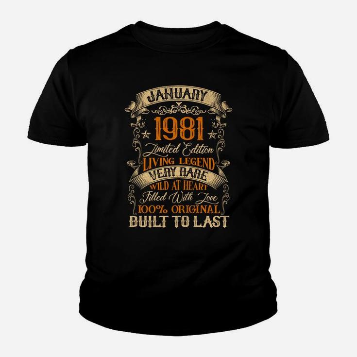 Born In January 1981 Vintage 40 Years Old 40Th Birthday Youth T-shirt