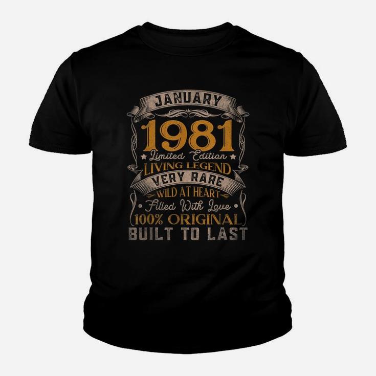 Born In January 1981 Vintage 40Th Birthday Gift 40 Years Old Youth T-shirt