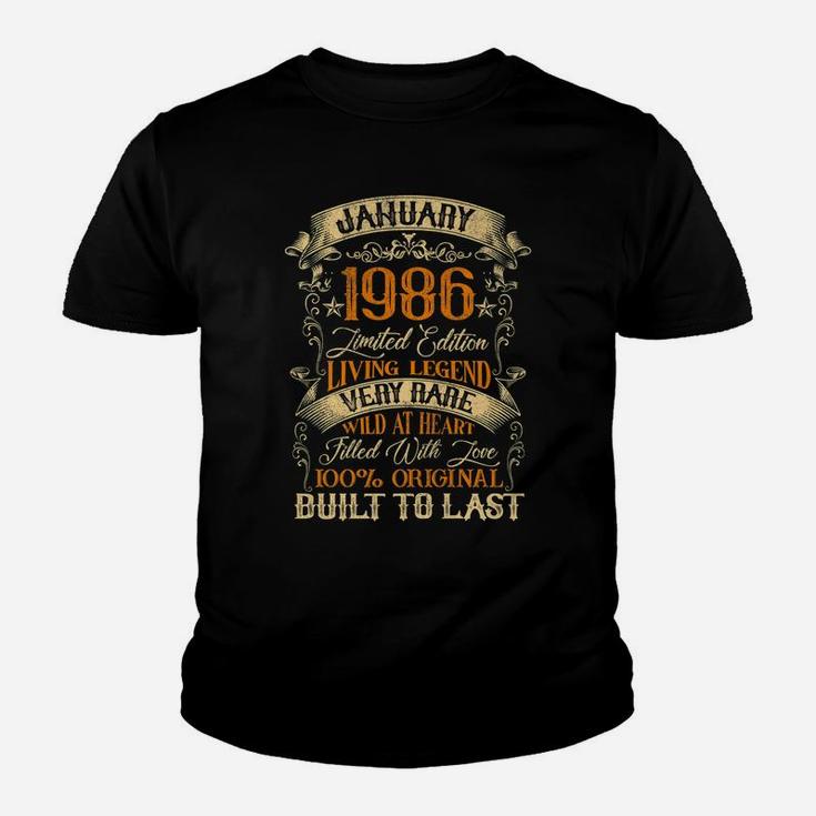 Born In January 1986 Vintage 35 Years Old 35Th Birthday Youth T-shirt