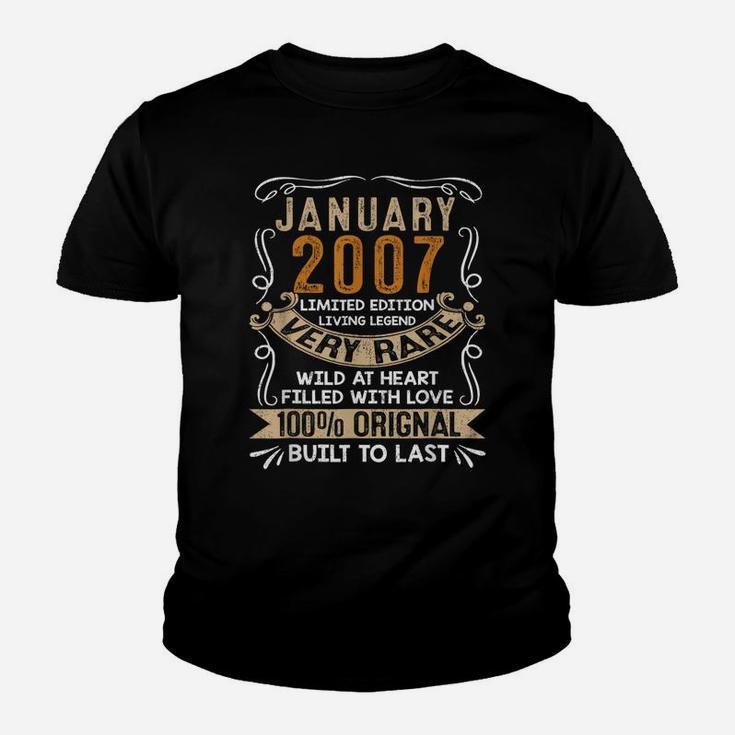 Born In January 2007 Vintage 14Th Bday Gift 14 Years Old Youth T-shirt