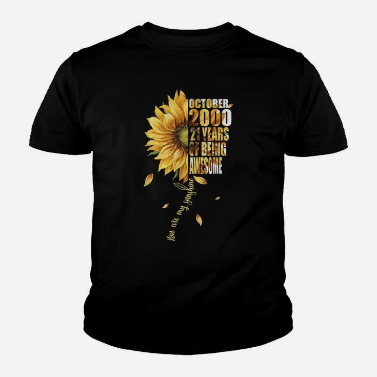 Born In October 2000 Sunflower 21St Birthday 21 Years Old Youth T-shirt