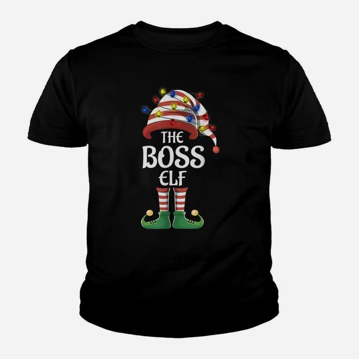 Boss Elf Lights Funny Matching Family Christmas Party Pajama Youth T-shirt