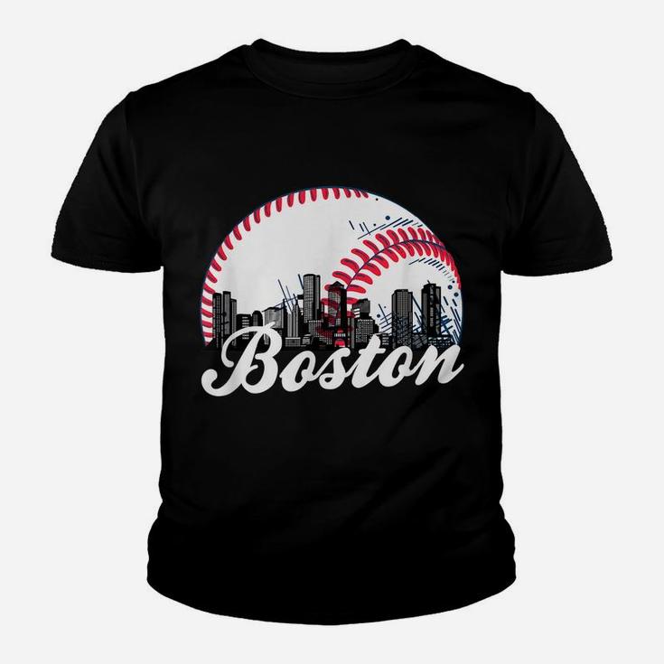 Boston Baseball Skyline - Retro Boston Baseball Cityscape Youth T-shirt
