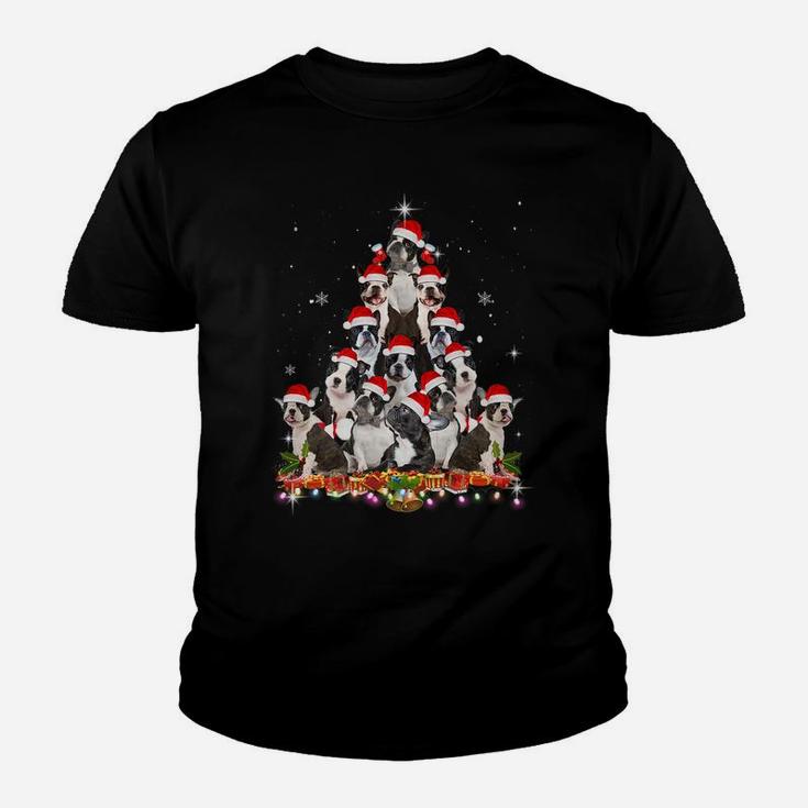 Boston Terrier Christmas Tree Dog Santa Xmas Funny Pajamas Youth T-shirt