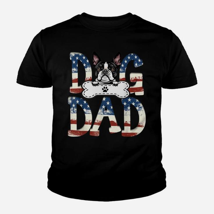 Boston Terrier Dad Fathers Day American Flag Dog Lovers Youth T-shirt