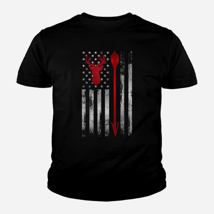 Bowhunter Gift Patriotic American Usa Flag Deer Bow Hunting Youth T-shirt