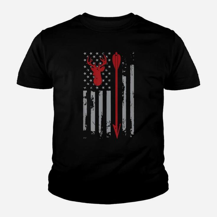 Bowhunter,Patriotic American Usa Flag Deer Bow Hunting Youth T-shirt