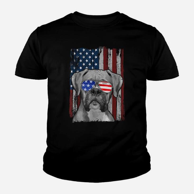 Boxer Dog American Flag 4Th Of July Patriotic Puppy Lover Youth T-shirt