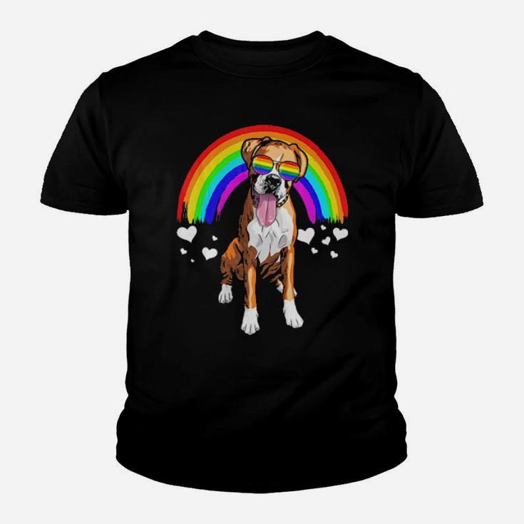 Boxer Dog Rainbow Sunglasses Gay Pride Lgbt  Gifts Youth T-shirt