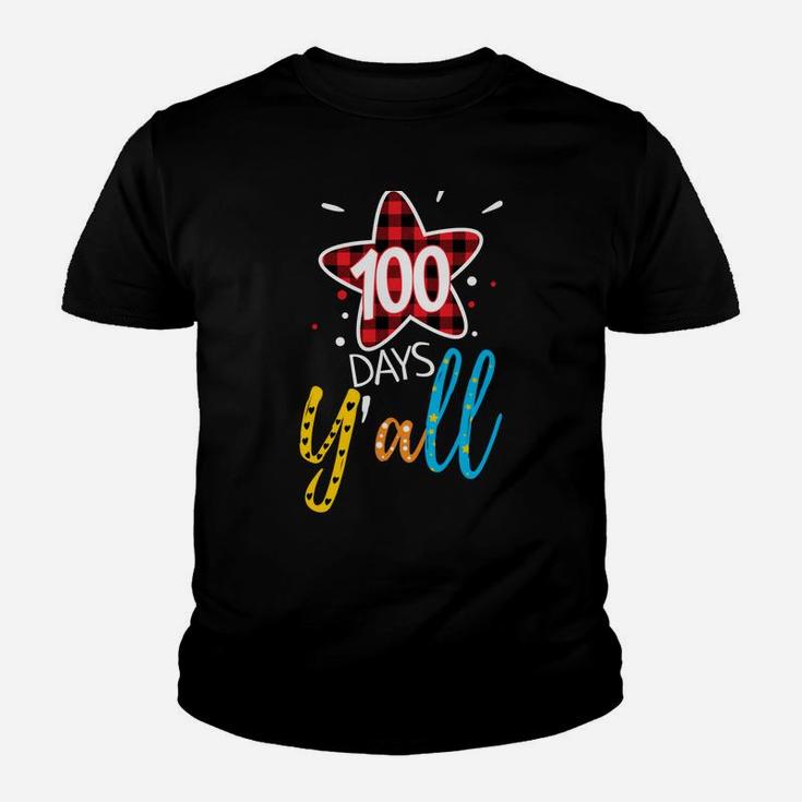 Buffalo Plaid 100 Days Y'all Funny 100Th Day Of School Youth T-shirt