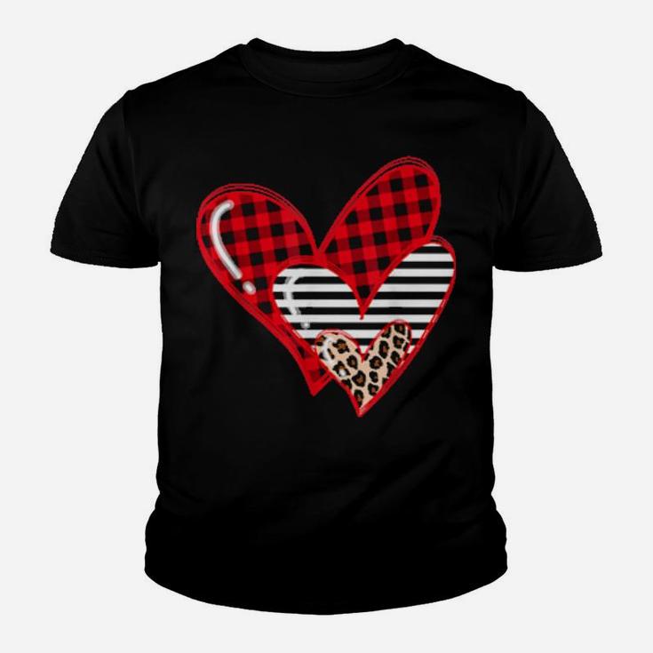 Buffalo Plaid Leopard Hearts Valentine's Day Youth T-shirt