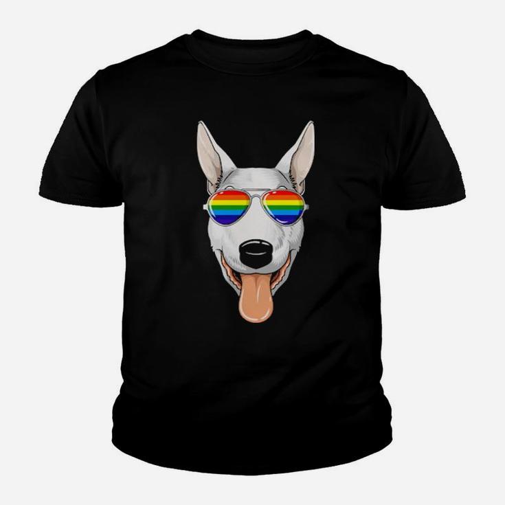 Bull Terrier Gay Pride Flag Lgbt Rainbow Sunglasses Youth T-shirt