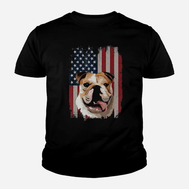 Bulldog American Flag Patriotic 4Th Of July Youth T-shirt