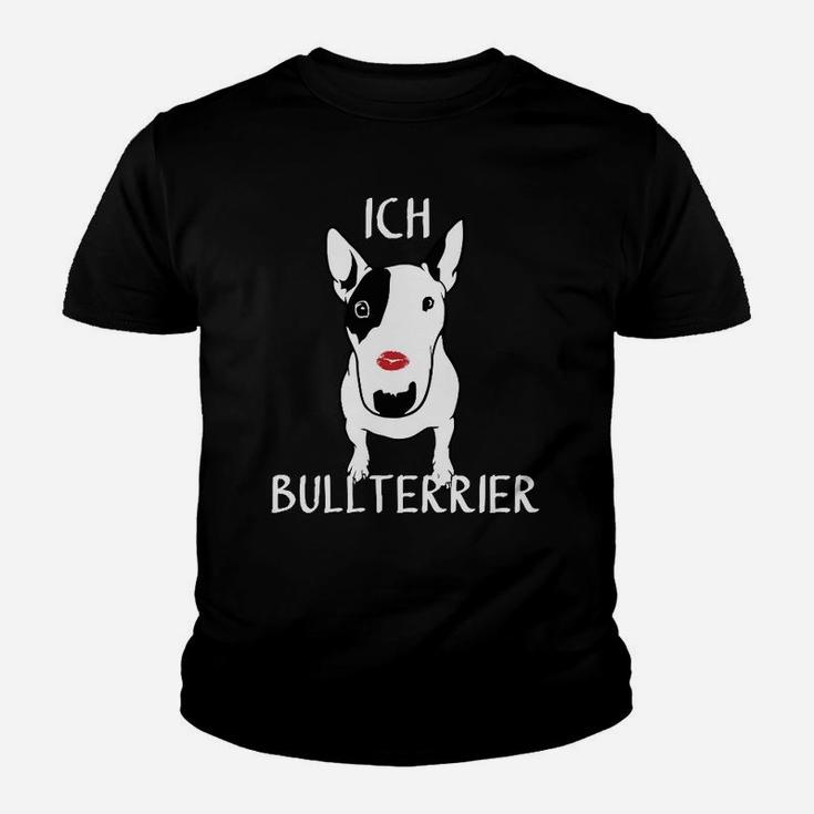 Bullterrier Kinder Tshirt Schwarz mit Ich Bullterrier Schriftzug, Hundeliebhaber Tee