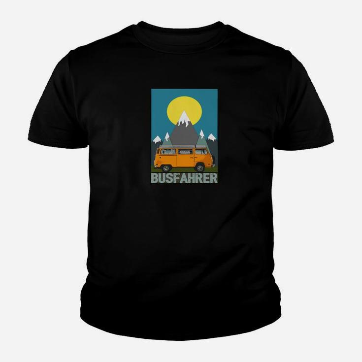 Busfahrer Berge Sonnenuntergang Kinder Tshirt, Kreatives Design für Busliebhaber