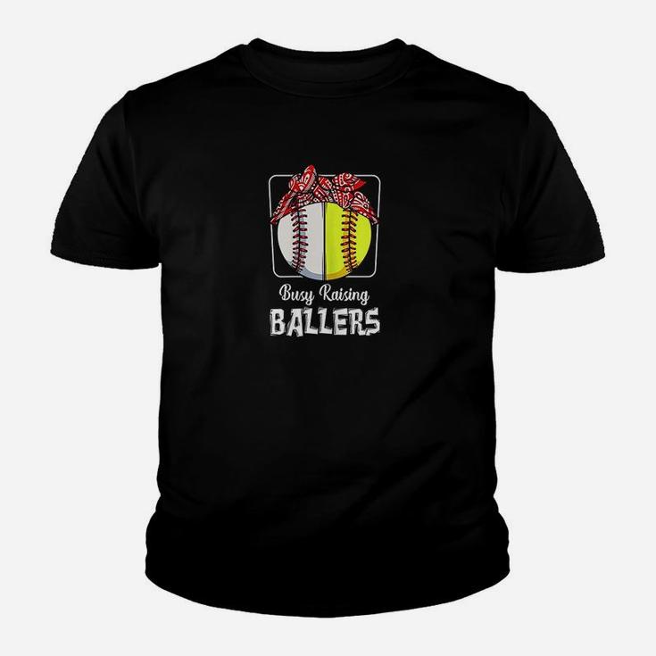 Busy Raising Ballers Softball Funny Baseball Mom Sport Youth T-shirt