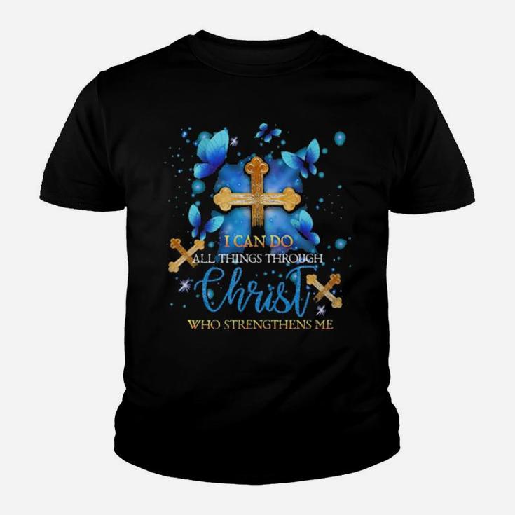 Butterflies I Can Do All Things Through Christ Who Strengthens Me Graphic Youth T-shirt