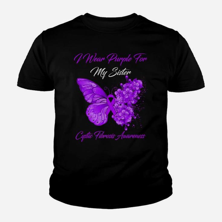 Butterfly I Wear Purple For My Sister Cystic Fibrosis Youth T-shirt