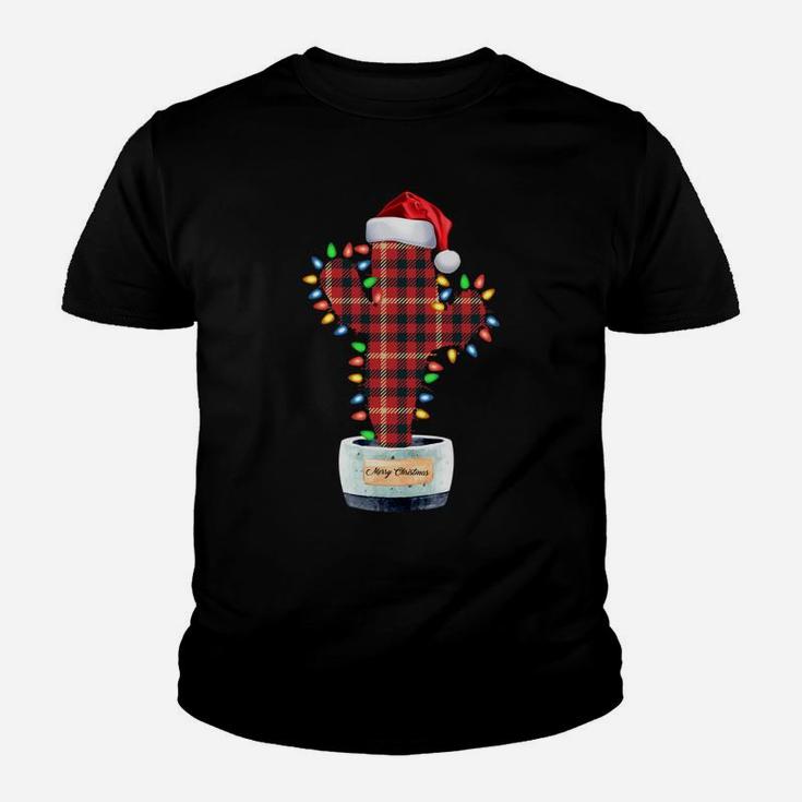 Cactus Christmas Buffalo Plaid Shirt Lights Santa Gift Xmas Sweatshirt Youth T-shirt
