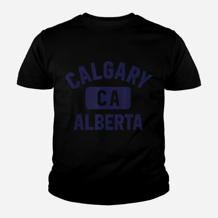 Calgary Ca Gym Style Distressed Navy Blue Print Youth T-shirt