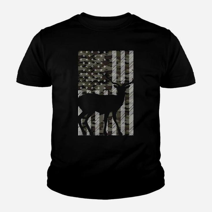 Camo American Flag Deer Vintage Buck Elk Hunting Hunter Gift Youth T-shirt
