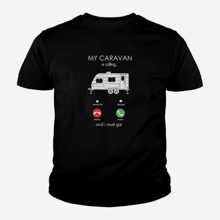 Camping-Herren-Kinder Tshirt Schwarzes mit My Caravan is Calling Aufdruck