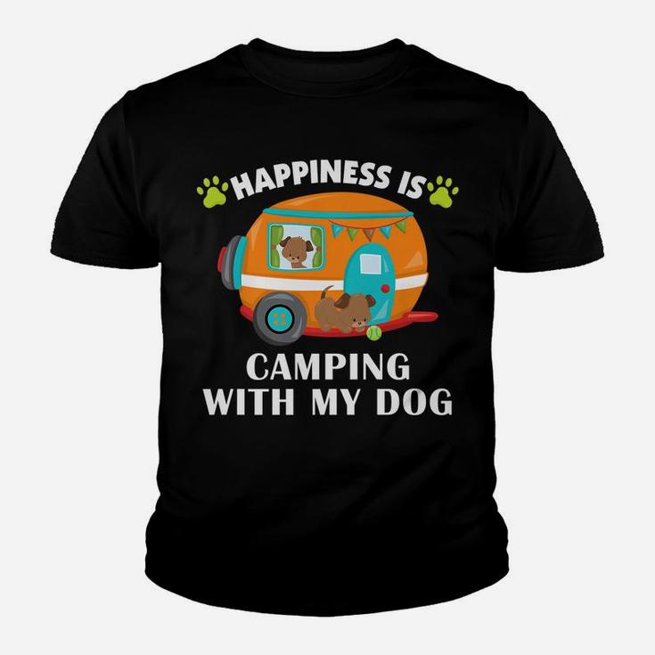 Camping With My Dog Camper Fishing Hunting Campfire Youth T-shirt