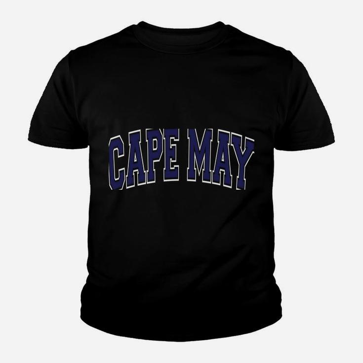 Cape May Varsity Style Navy Blue Text Youth T-shirt