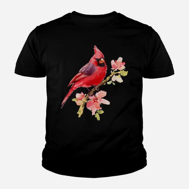 Cardinal Spirit Animal, Red Bird Stand On Pink Flower Youth T-shirt