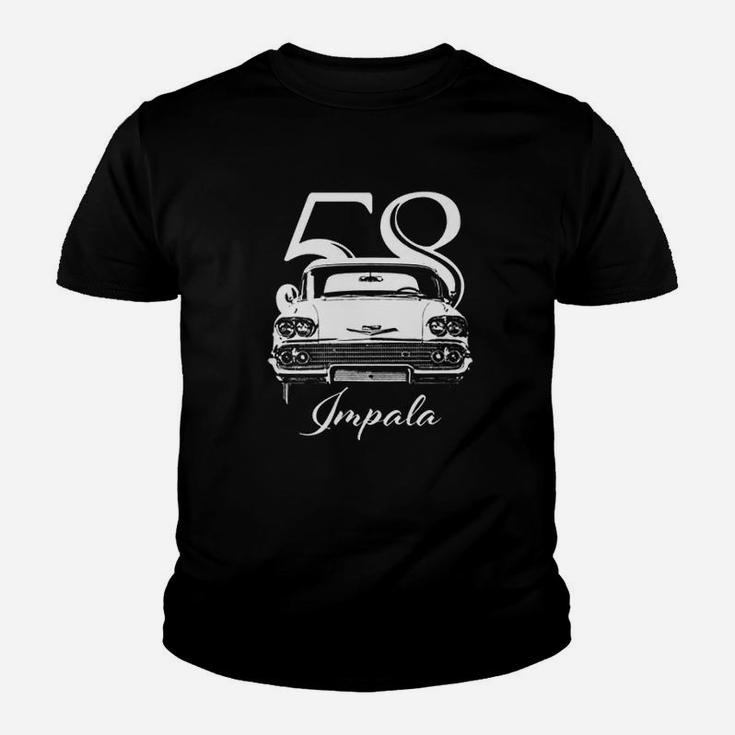 Cargeektees 1958 Impala Grill View With Year And Model Name Black Youth T-shirt