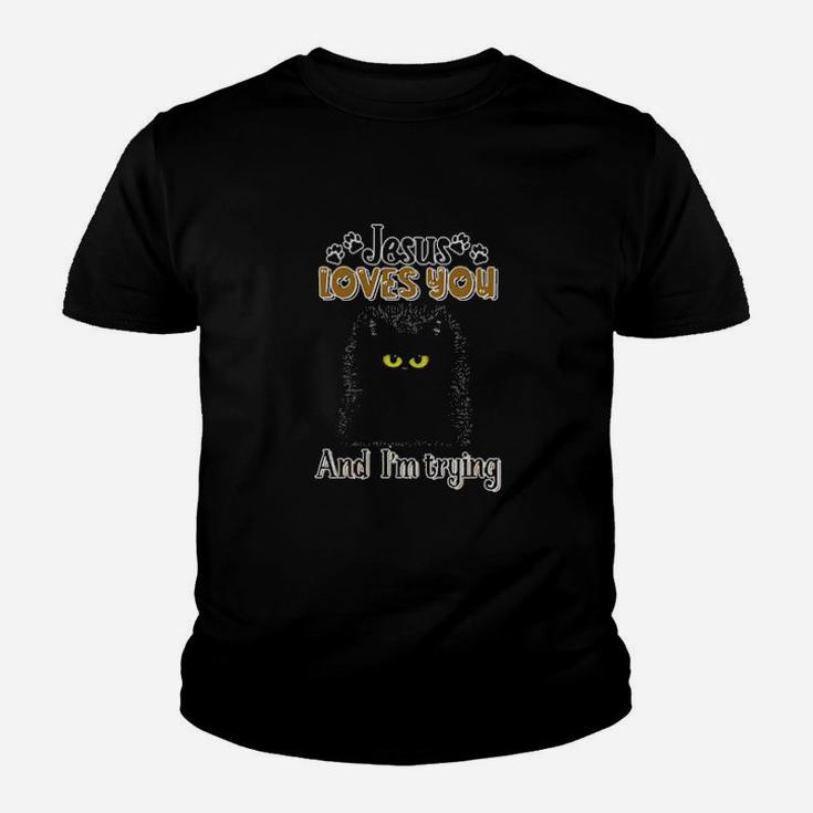 Cat Black Jesus Loves You Youth T-shirt