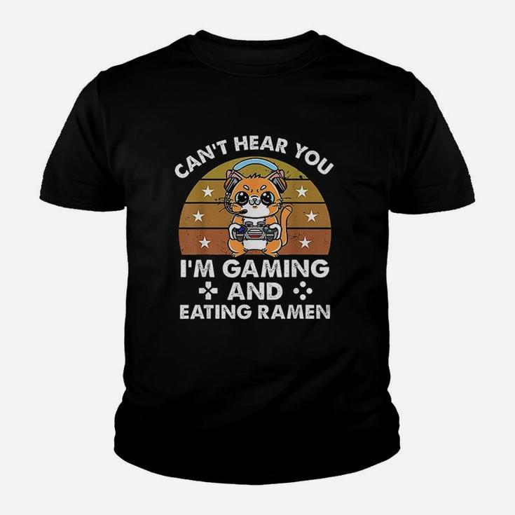 Cat Cant Hear You I Am Gaming And Eating Ramen Youth T-shirt