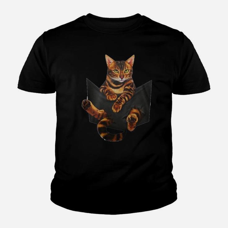 Cat Lovers Gifts Bengal In Pocket Funny Kitten Face Youth T-shirt