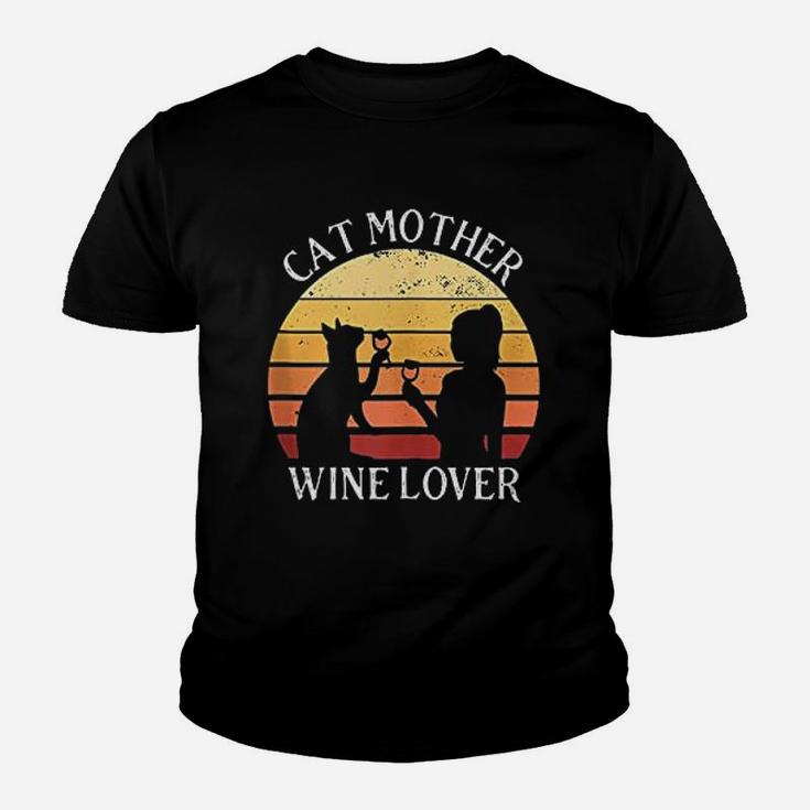 Cat Mother Wine Lover Vintage Youth T-shirt