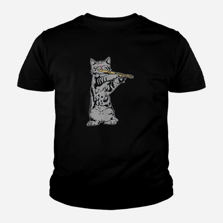 Cat Playing Flute Cool Musician Marching Band Youth T-shirt