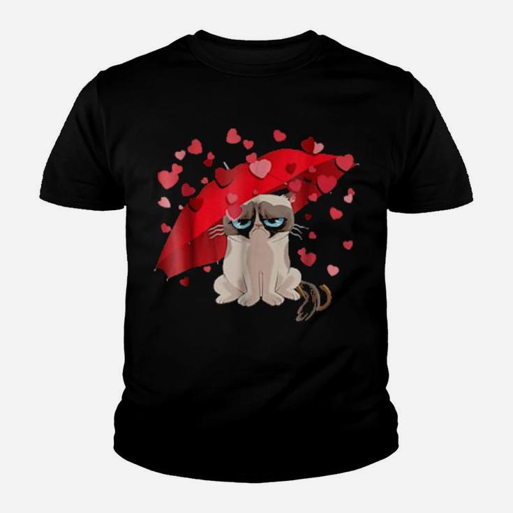 Cat Raining Hearts Valentines Day Youth T-shirt