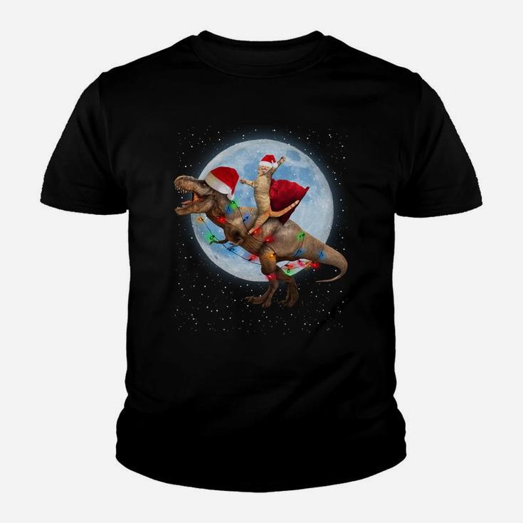 Cat Riding Dinosaur T Rex Moon Funny Christmas Xmas Gift Sweatshirt Youth T-shirt