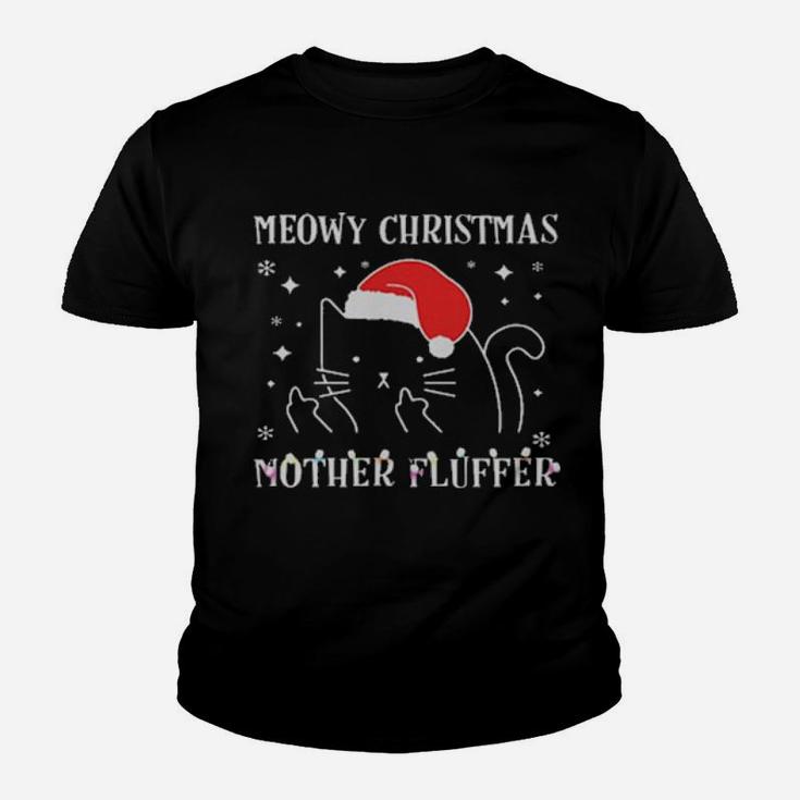 Cat Santa Hat Meowy Catmas Mother Fluffer Youth T-shirt