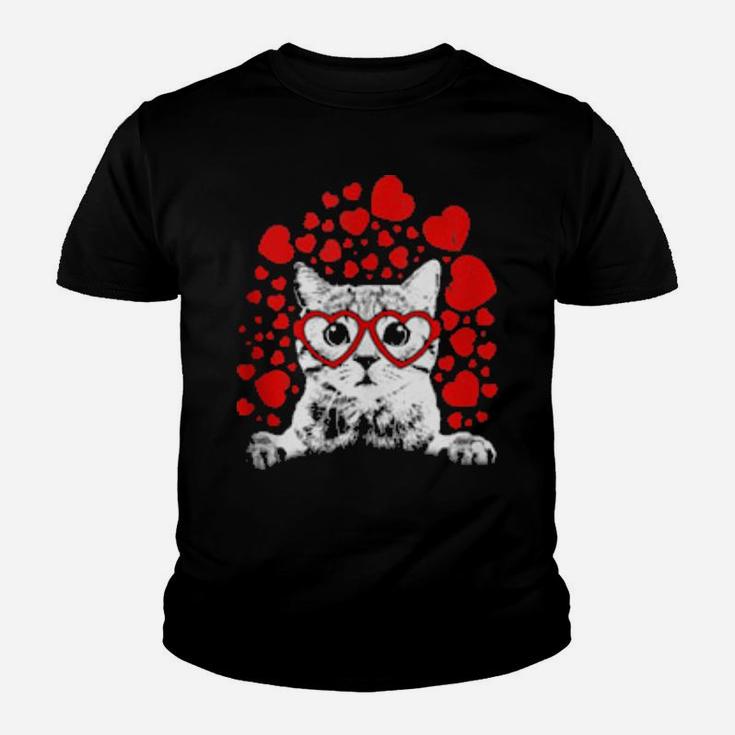 Cat Wears Heart Sunglass Kitten Cute Valentine Youth T-shirt