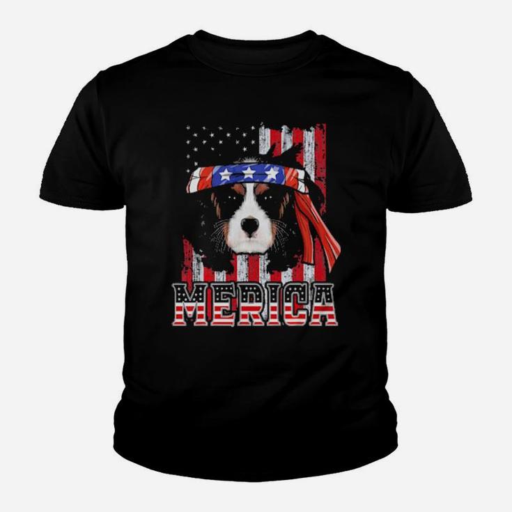 Cavalier King Charles Spaniel Merica 4Th Of July Dog Flag Youth T-shirt