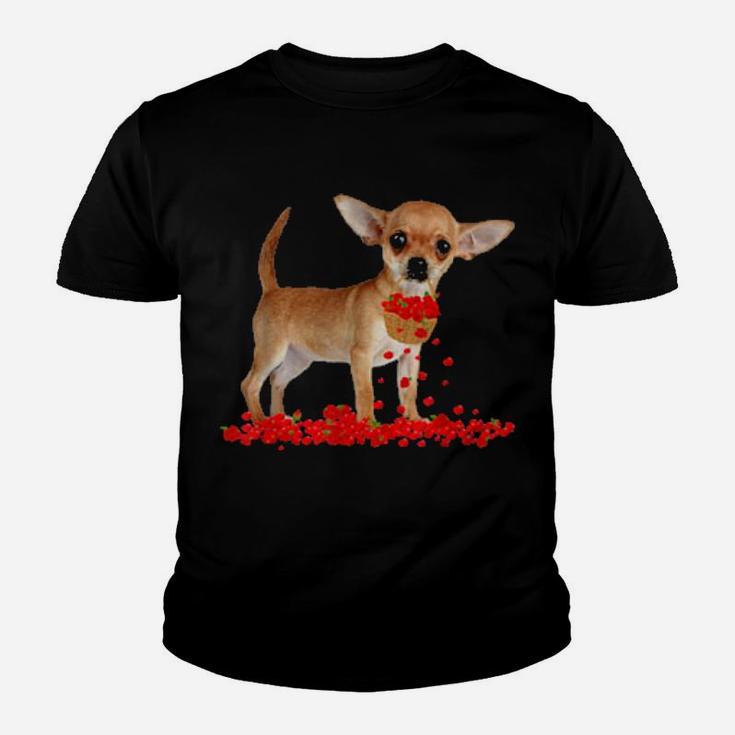 Chihuahua Valentine's Day Dog Dad Dog Mom Flowers Youth T-shirt