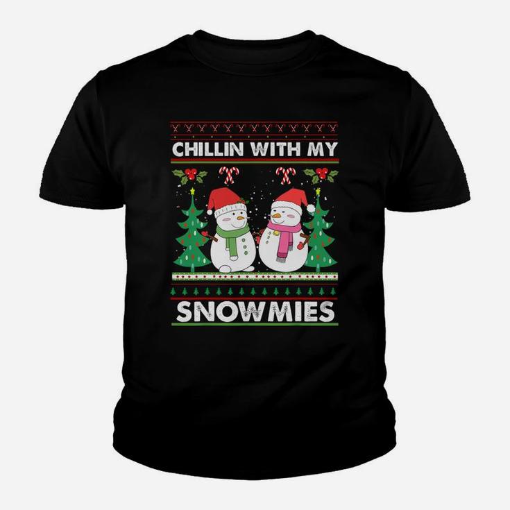 Chillin' With My Snowmies Ugly Christmas Snowman Sweatshirt Youth T-shirt
