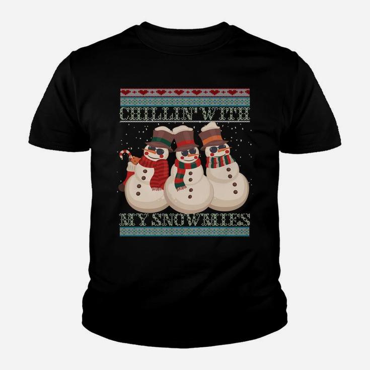 Chillin' With My Snowmies Ugly Christmas Snowman Youth T-shirt