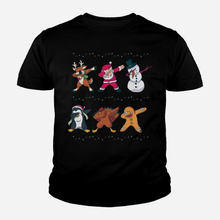 Christmas Dabbing Santa Friends Dab Dance Xmas Lights Gift Youth T-shirt