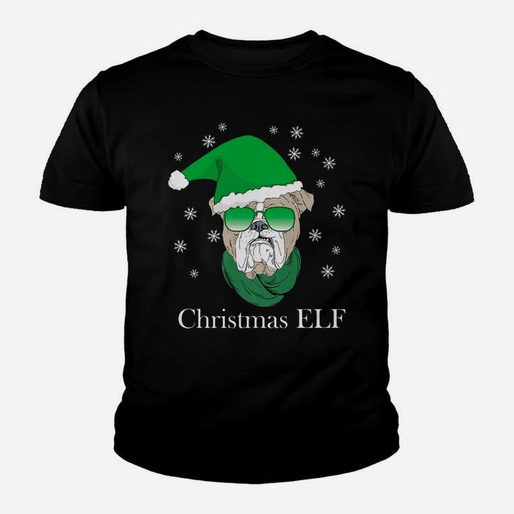 Christmas Elf Funny Xmas Outfit With Bulldog Dog Lovers Gift Youth T-shirt
