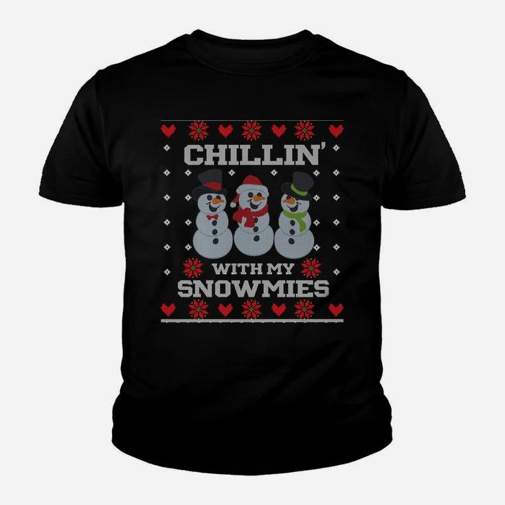 Christmas Fishing Snowman Chillin' With My Snowmies Sweatshirt Youth T-shirt