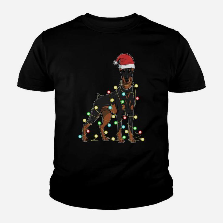 Christmas Lights Doberman Dog Lover Funny Xmas Gift Sweatshirt Youth T-shirt